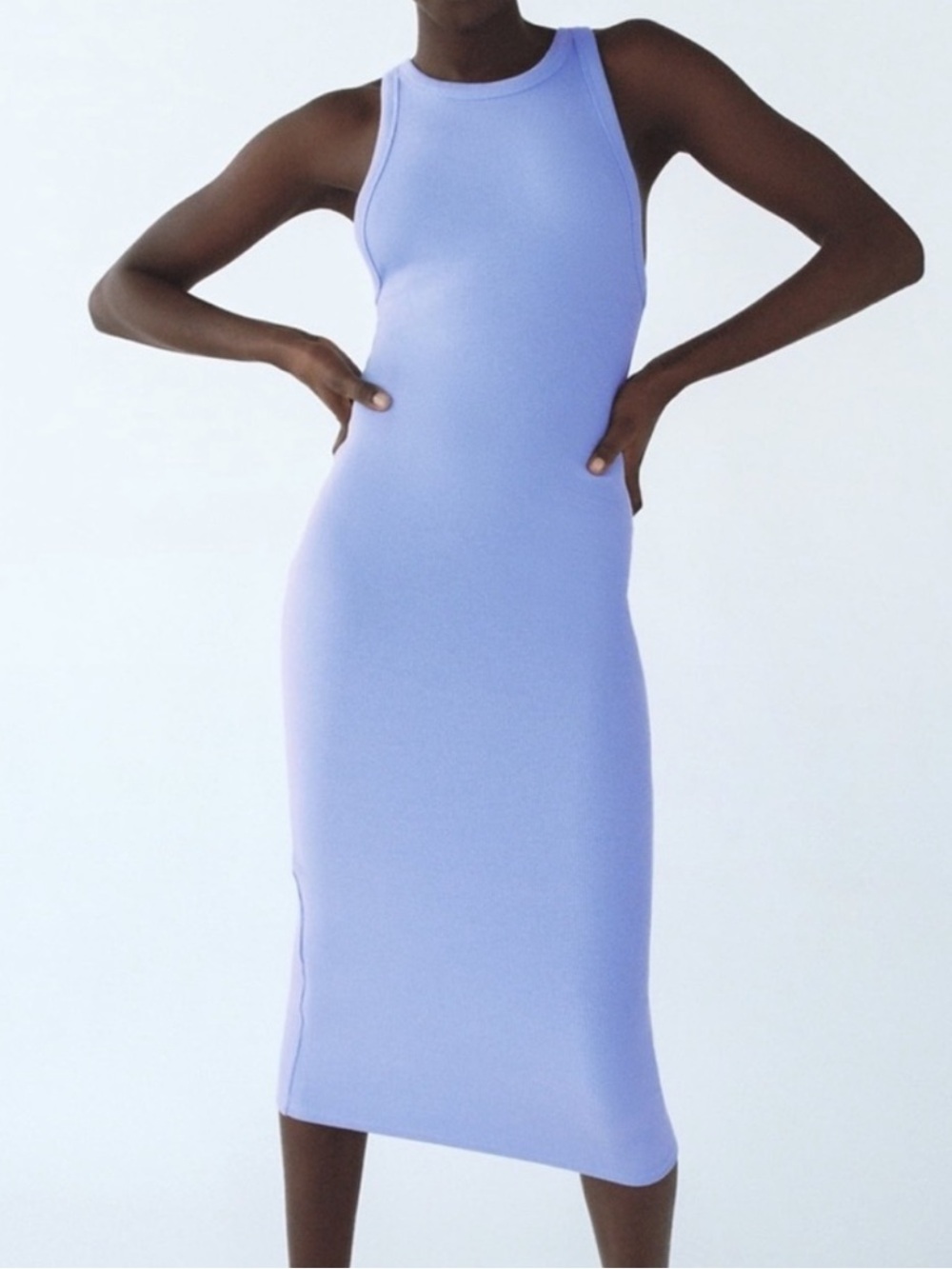 Zara Periwinkle Ribbed Bodycon Midi Dress